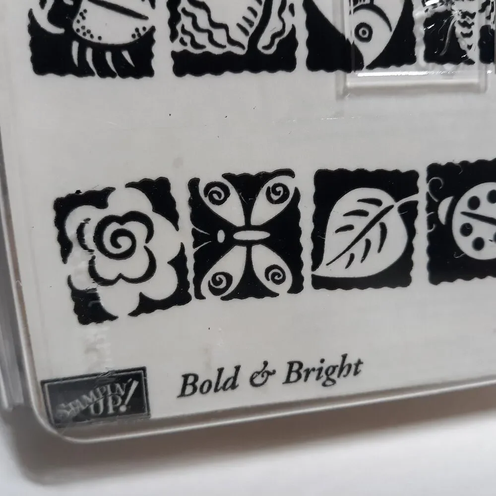 Stampin Up Bold & Bright NEW 2000 Wood Mount Stamp Set baby birthday fish flower